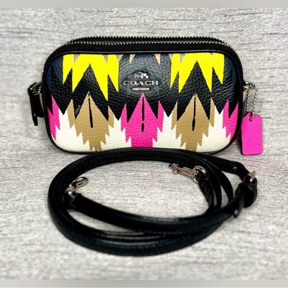 Coach x Coachella - 2015 Hawk Fire Feather Double Zip Leather Crossbody Bag
